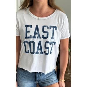 NEW MINT east coast crop distressed tee in navy/white